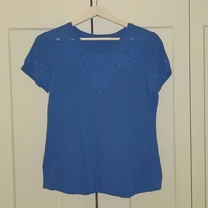 Embroidered cutout t-shirt cornflower blue tee